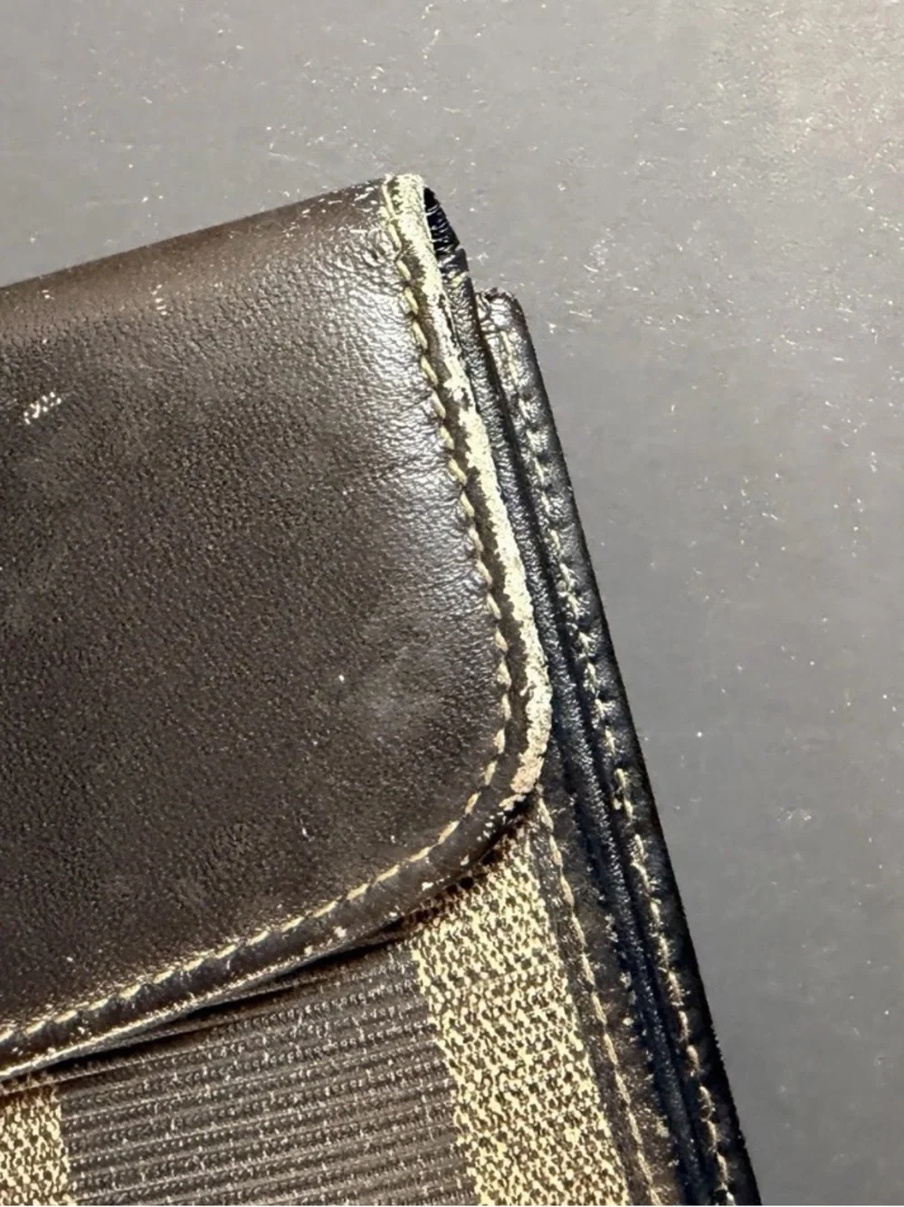 Vintage Fendi Brown Beige Gray Women's Wallet Striped Logo Snap Credit Card /C0A
